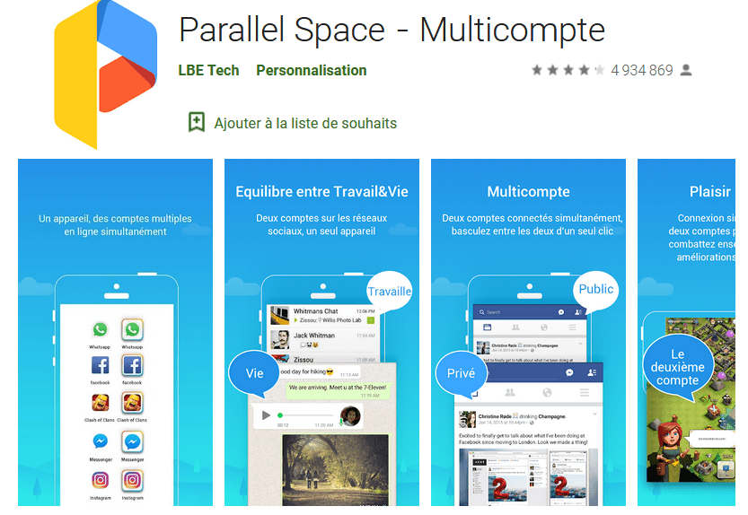 Parallel Space Comptes multiples